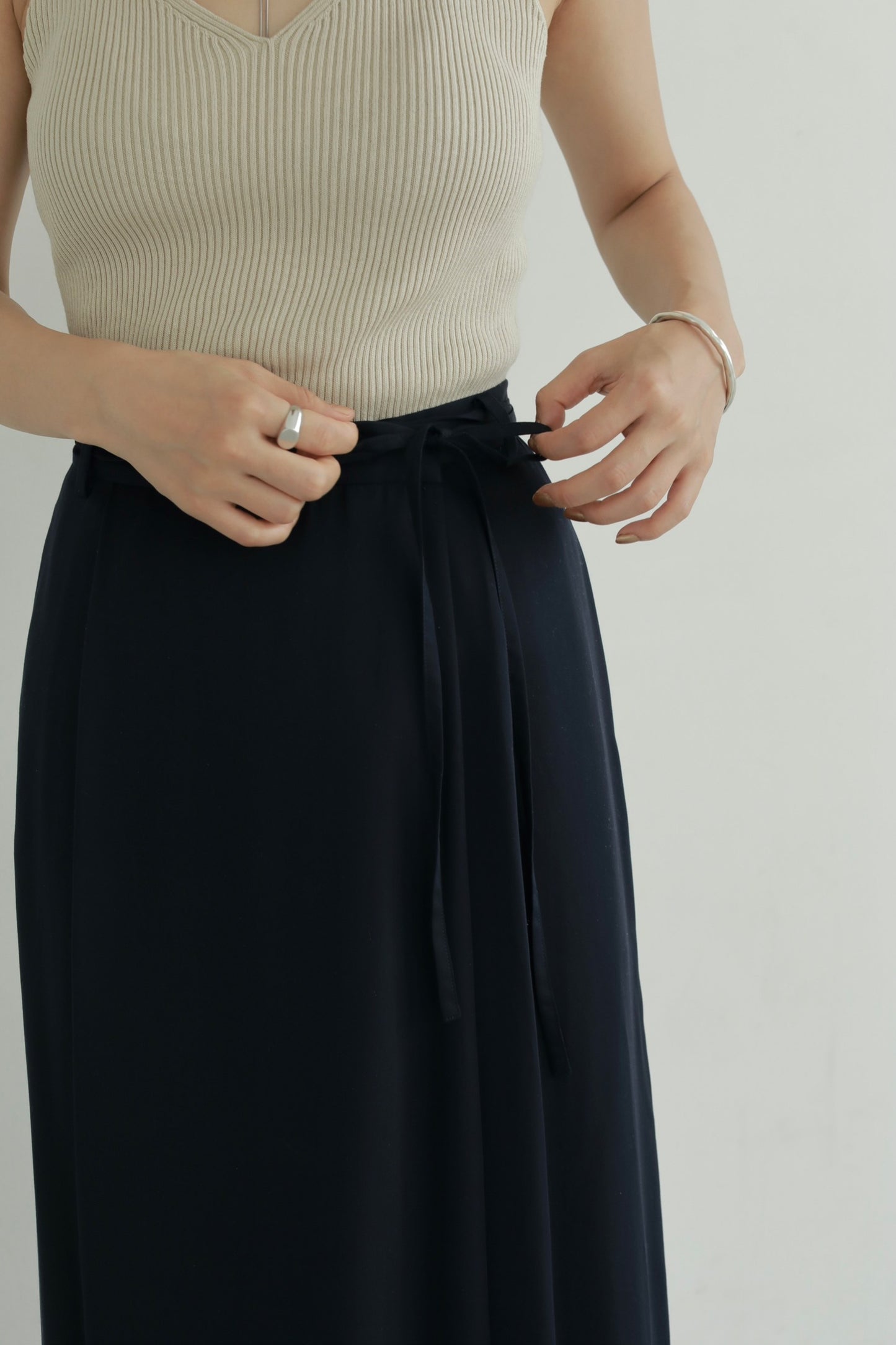 CUPRA SATIN WRAP SKIRT NAVY